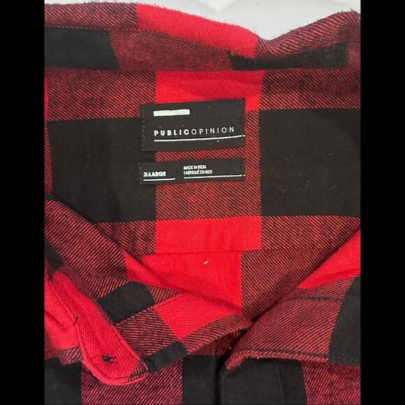 Buffalo Plaid Flannel Button Up Shirt Red and Black Public Opinion Size Mens XL - Picture 4 of 12
